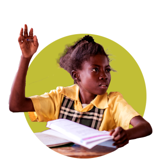 Girl with hand up in class